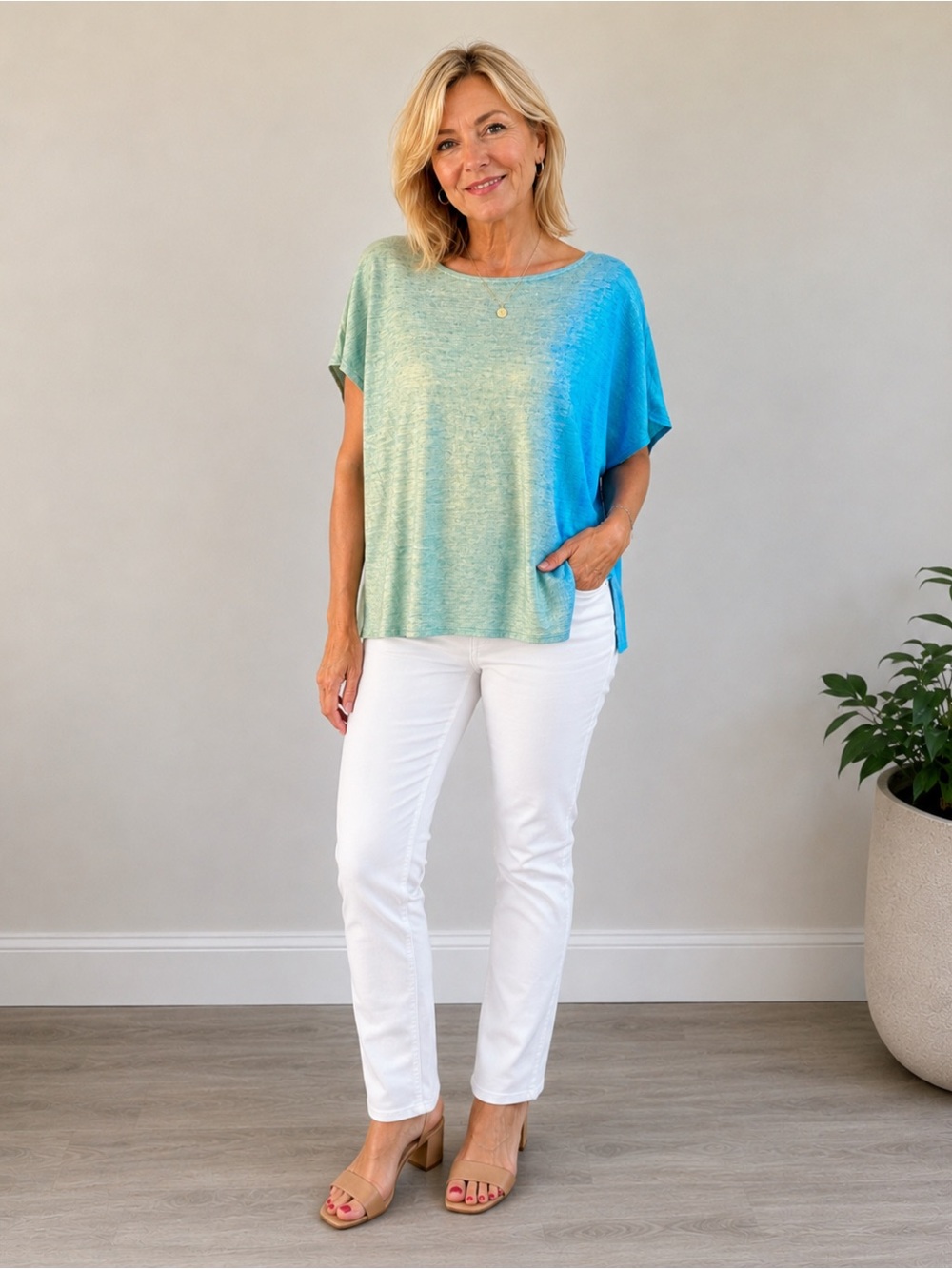 EILEEN FISHER turquoise  linen blouse /top MED ( oversized)